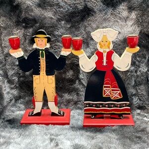 Vintage Scandinavian Swedish Girl and Boy Candle Holders Hand Painted, IKEA